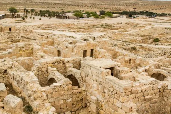 Looking down into the ruins of an ancient  Negev Desert village on the Incense Route.