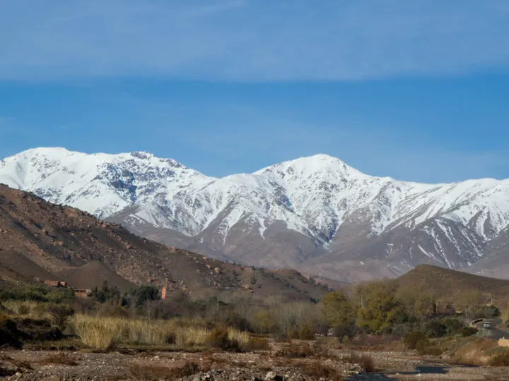 The High Atlas Mountains covered in snow during a December road trip.