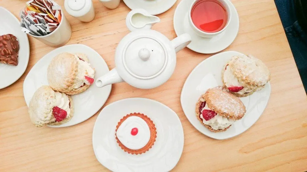 Tea and Scones and bakewell tarts - best british food ever.
