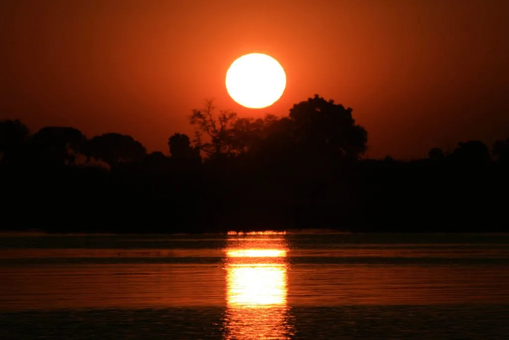Sunset over the Chobe River from our cruise boat.