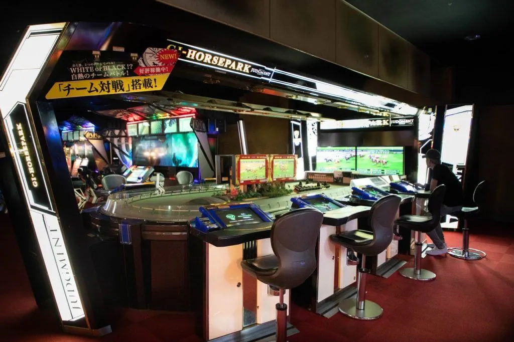 gaming stations in the warehouse arcade Japan.