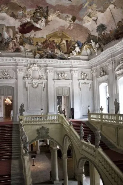 Coming up the Hapsburg stairs in the Wurzburg Residenz.